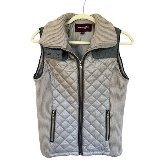 Johnston & Murphy Jackets & Blazers - Johnston & Murphy Quilted Knit Zip Vest Women's Size S Beige Gray Puffer